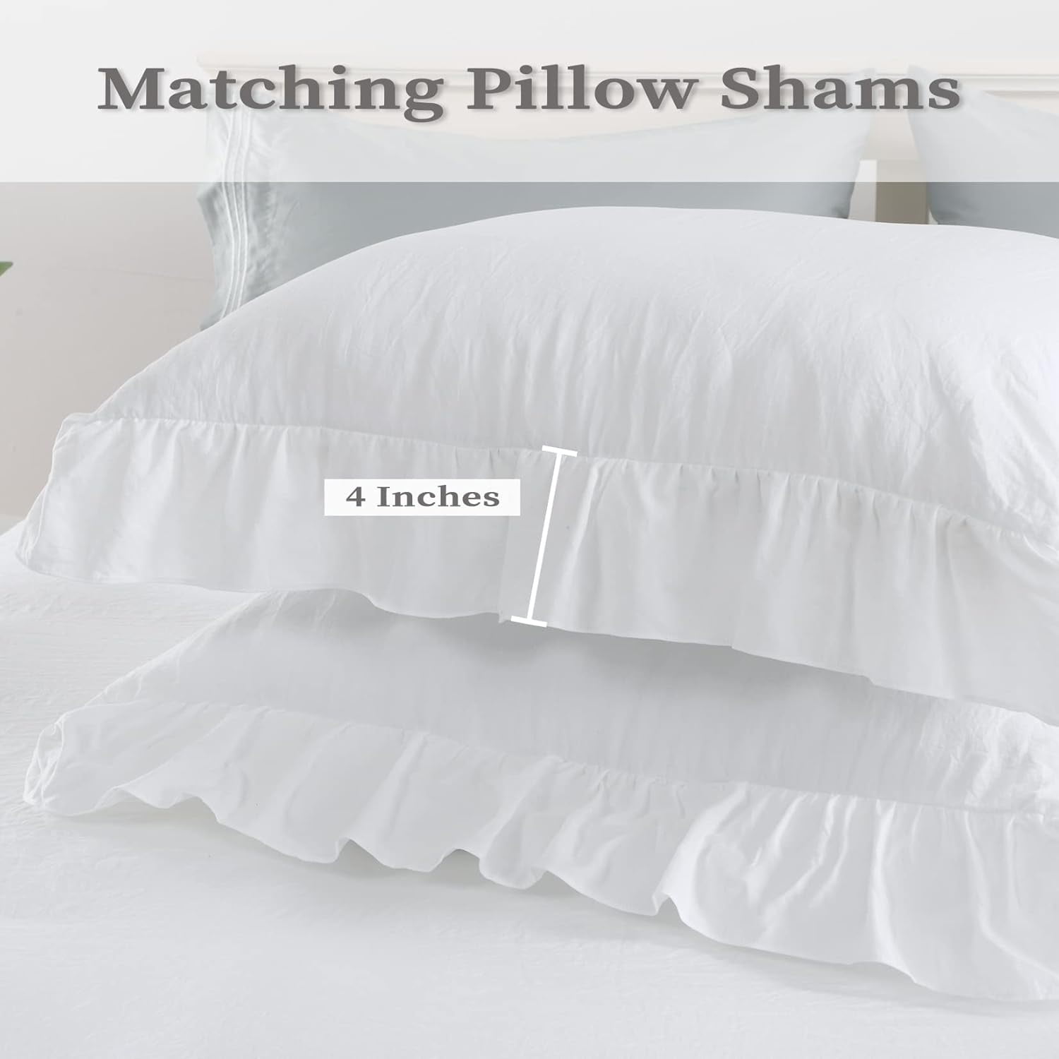 White Ruffle Queen Size Duvet Cover Set, 3PCS Soft Washed Microfiber Vintage French Country Design, 90x90 in, Luxurious Comfort & Easy Care
