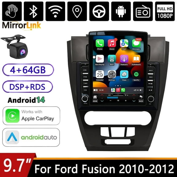 Car Stereo Radio for Ford Fusion 2010-2012 9.7" Android 14 Touchscreen, Car Radio 4 64G Wifi GPS Navigation, Wireless CarPlay Android Auto