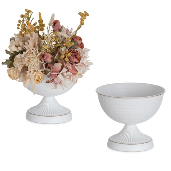 Set de 2 jarrones Sziqiqi de metal blanco vintage de 15 cm de alto