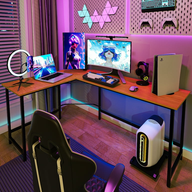 ゲーム、パソコンL形テーブル Zimtown L-Shaped Study Desk, Wood PC Laptop Table for Bedroom