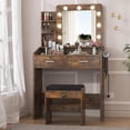 thumbnail image 1 of Coiffeuse avec Miroir Éclairé et Barre d'Alimentation avec 2 Tiroirs, Ensemble de Coiffeuse Blanc avec Grand Rangement, 3 Modes d'Éclairage, 31,5 Po, Brun Rustique, 1 of 7