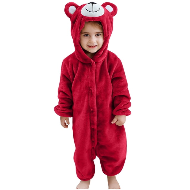 Capuches Décontractées Rouges pour Bébé pour Enfants Garçon Fille Automne Hiver Flanelle Lune Thermique Duveteux à Capuche Jambe Droite Uni Jambe Longue Combinaisons Pantalons s Tenue de Détente Catsuit Enfant 2025 4 Ans