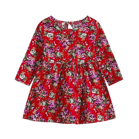 

Honeeladyy Toddler Baby Girl Clothing Long Sleeve One-Piece Floral Print Dress Autumn Kids Skirt dresses for girls clearance