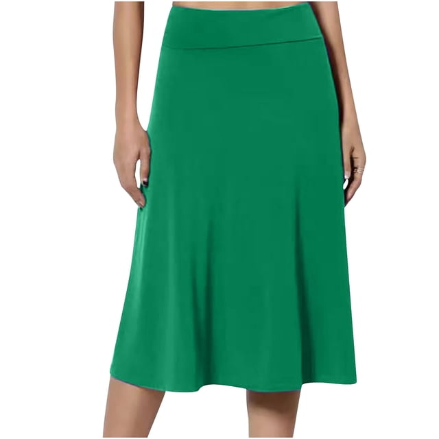 Faldas Umfun para mujer, lisas, elásticas, de cintura alta, línea A, plisadas, con dobladillo suelto, básicas, informales, versátiles, maxifalda, falda midi, color caqui, talla XL