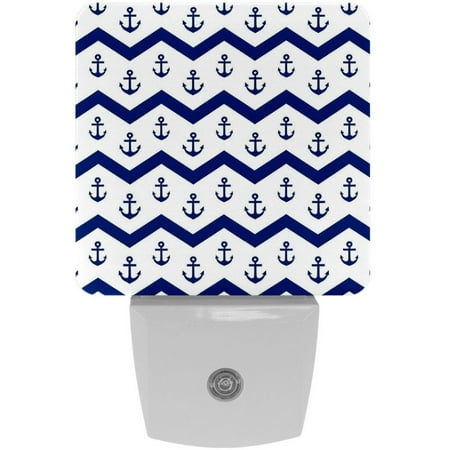 

Night Light Night Lights Plug into Wall 2-Pack Nightlight Plug in Night Light Dusk to Dawn Night Lamp Led Night Light for Adults Kids Room Anchor Ocean Vintage Pattern Navy Blue White Wave