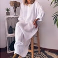 thumbnail image 3 of Linen Dresses for Women 2023 Long Sleeve Crewneck Maxi Dress Spring Summer Casual Loose Plain T Shirt Dress with Pockets, 3 of 6