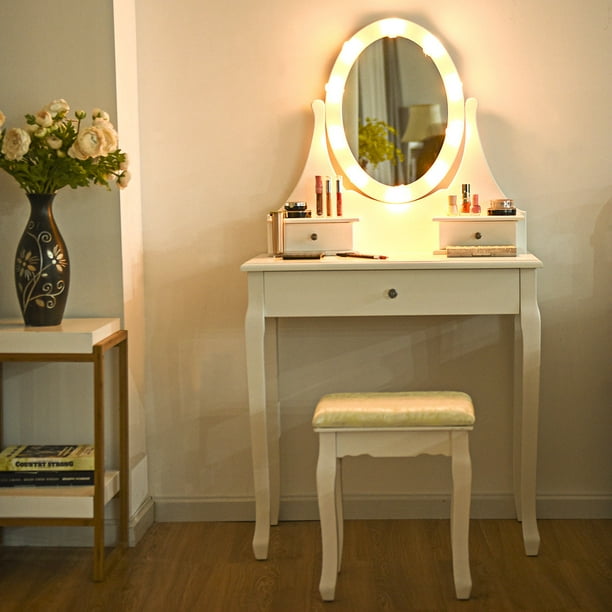 Miroir de coiffeuse de vanité de maquillage éclairé avec lumière LED, miroir  cosmétique de table illuminé, miroir avec bureau de lumières portatif  autonomeZHIHETONG 3034.410cm 