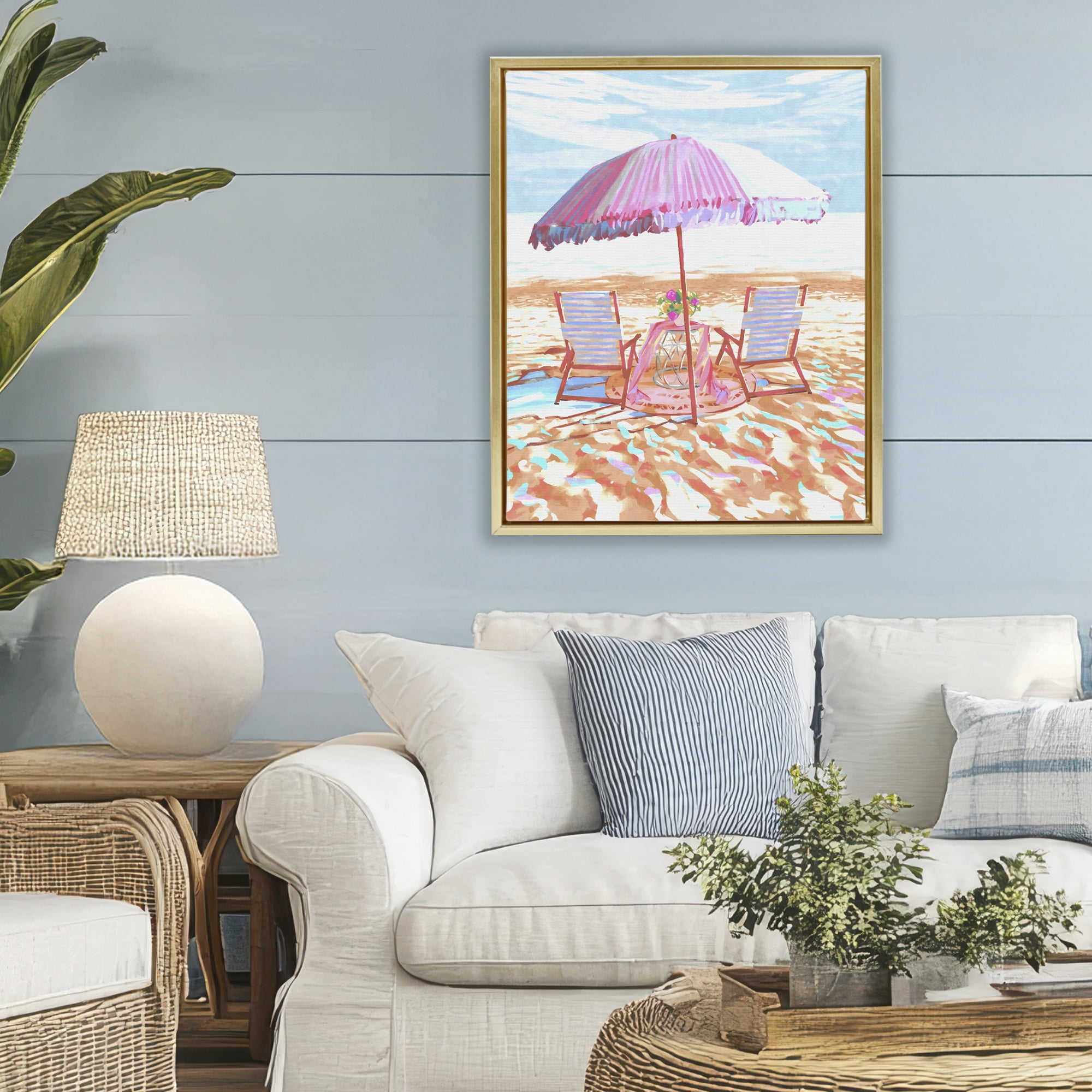 Stupell Industries Seaside Summer Picnic For Two Gold Framed Floater Canvas Wall Art, design by Ziwei Li