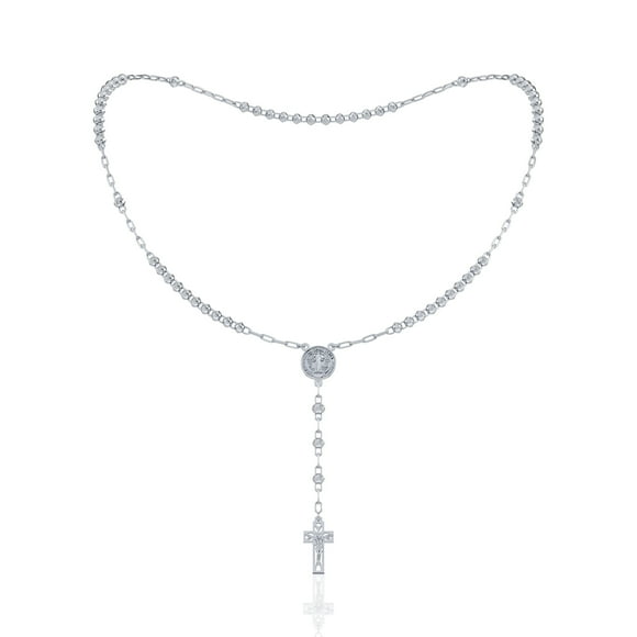 Rosario De Plata Ley 925 Con Bola Diamantada De 45 Cm