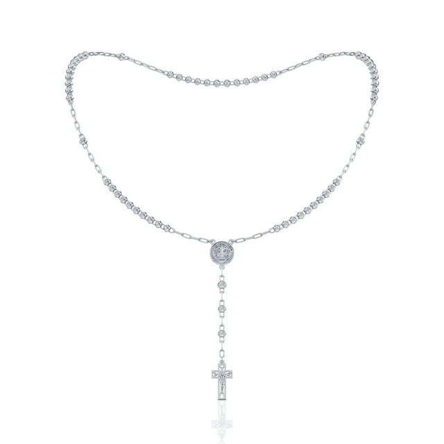 Rosario de Plata Ley 925 Imperial Jewlery con Bola diamantada 60 cm