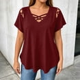 thumbnail image 2 of RUTAYY Women's T-Shirt Elegant Plus Size V-Neck Short Sleeve Tee Shirts Solid Color Strap Detail Casual Tops Fashion Seaside Tees, 2 of 4