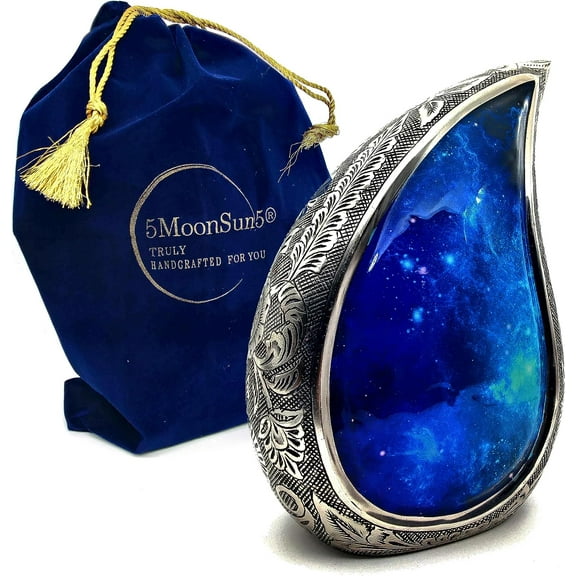Galaxy Teardrop Urns for Human Ashes, Funeral Cremation Urn with Velvet Bag, Keepsake Urn for Adults, Large for Your Loved Ones Urns for Blue Starry Sky Capacity (200 Cubic inches) by 5MOONSUN5