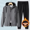 thumbnail image 3 of Sudadera con capucha informal cálida con capucha + pantalones chaqueta polar más gruesa + pantalones 2 piezas conjuntos de chándal de invierno para hombres conjuntos negros rojos y grises, 3 of 5