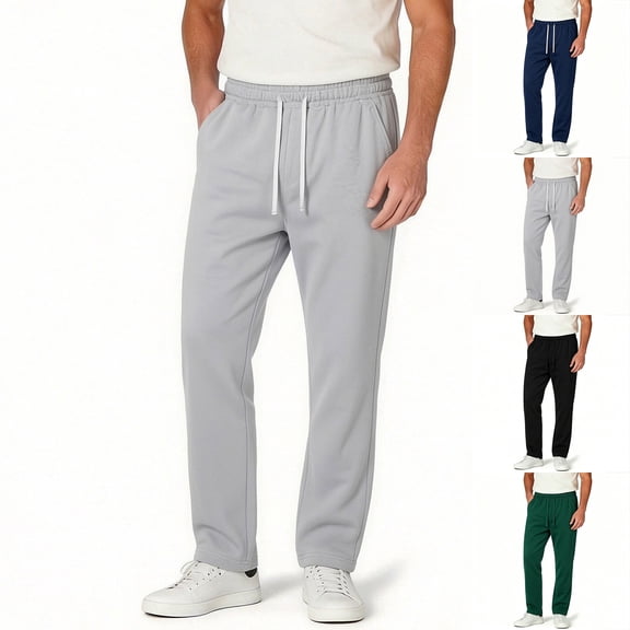 BiZtdJrK Men Solid Casual Sweatpants Fleece Lined Drawstring Elastic Waist Straight Leg Pants Comfy Fall Sweatpant with Pockets Black L