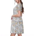 thumbnail image 2 of Salouo Daisies Flowers for Women's Short Sleeve Summer Dress, Pleated Loose Swing Knee Length Dresses with Pockets, 2 of 6