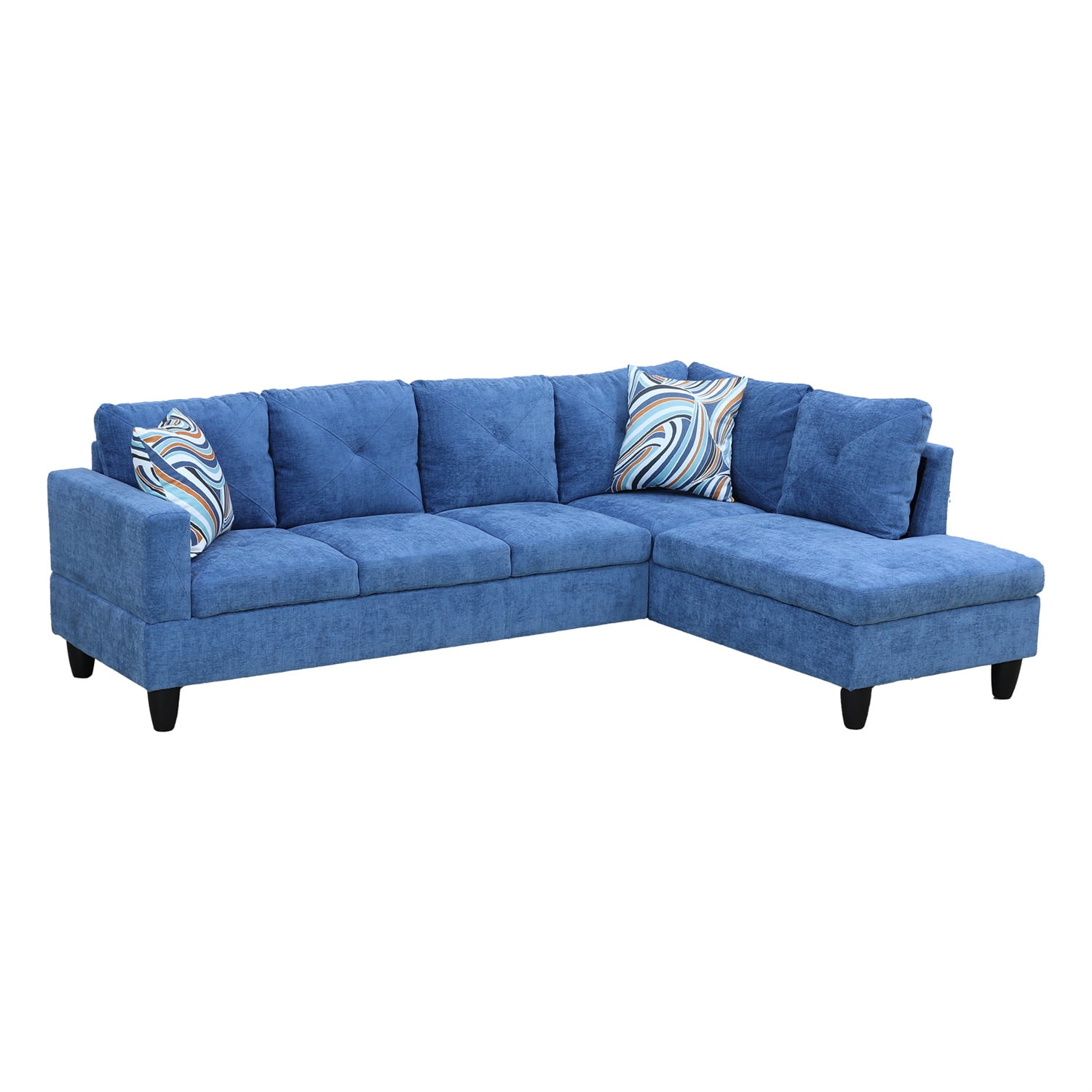 Hommoo Linen 4-Seat Sectional Sofa, L-Shaped Couch for Small Space Living Room, Apartment, Office, Blue(Without Ottoman)