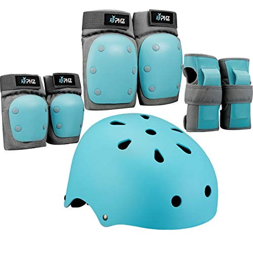 Biking Child/Adults Bike Helmet Protection Gear Set for Multi Sports Scooter PHZ Skateboarding Protection for Beginner to Advanced Roller Skating Knee and Elbow Pads with Wrist Guards Helmet