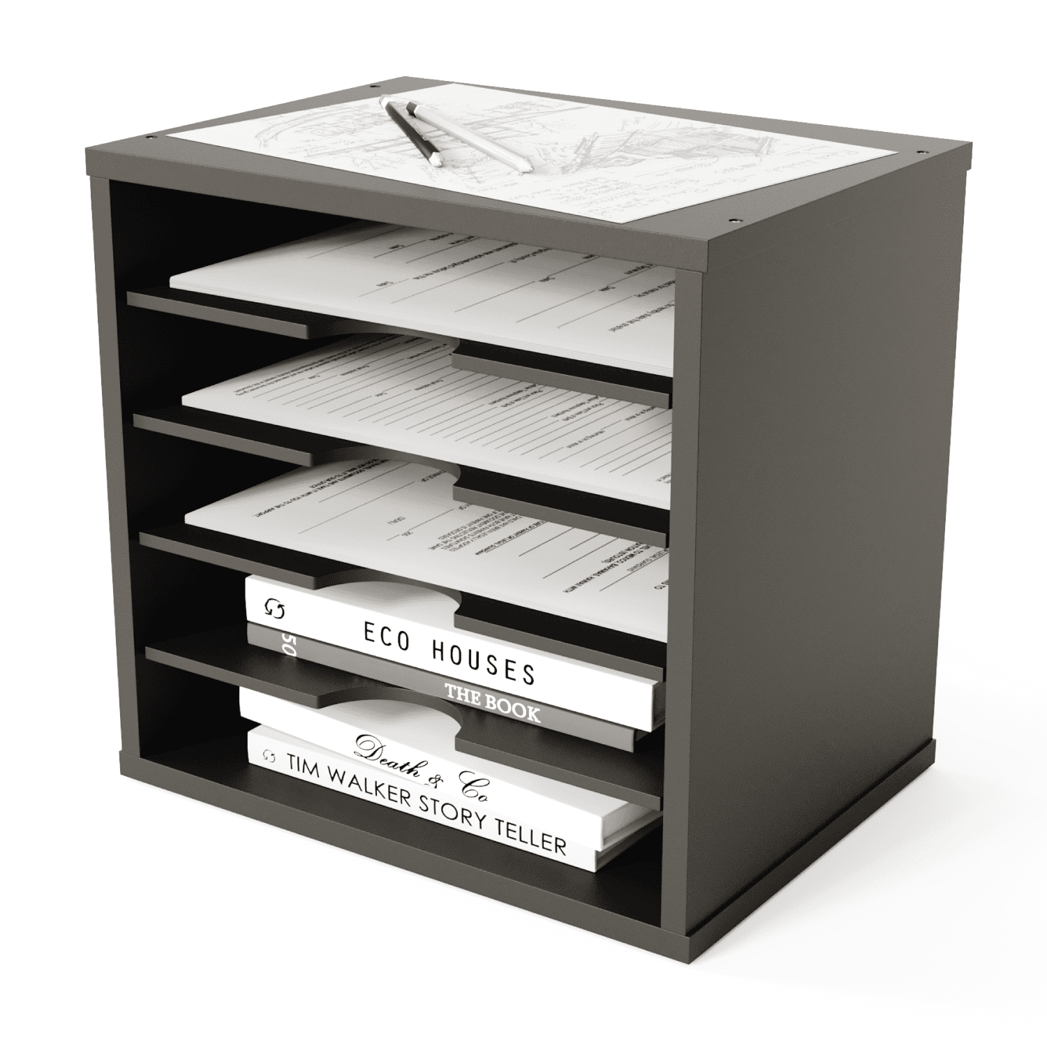 Ballucci 5-Tier Paper Organizer, File Holder, Mail Sorter, Wood Letter Tray, Black