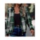 thumbnail image 4 of Chaquetas de Mujer Informales con Cremallera, de Franela A Cuadros, Larga, Holgadas, Ideales para Otoño. Verde M, 4 of 6