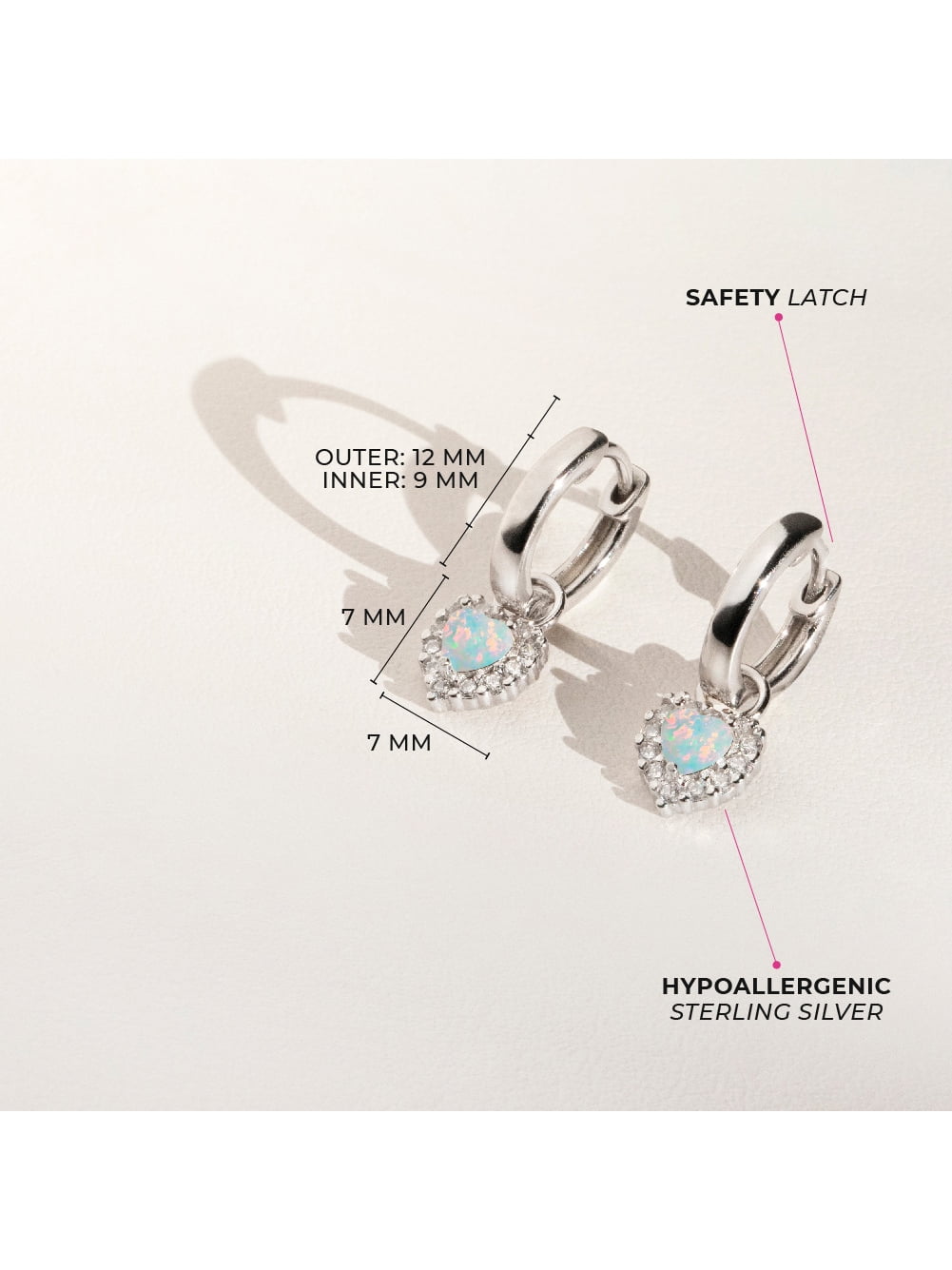 925 Sterling Silver Simulated Opal Heart Dangle Hoop Earrings for Little Girls