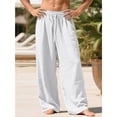 thumbnail image 4 of Men’s Linen Wide Leg Pants Elastic Waist Drawstring | Lightweight Breathable, Loose Fit Full Length Trousers, Big and Tall, Casual Summer Beach Daily Wear, L, 4 of 7