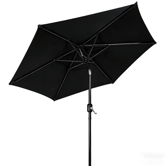 Parasol de Terrasse Extérieur de 2,3 m (7,5 Pi), Parasol de Table à 6 Baleines avec Inclinaison et Manivelle, Parasol Central pour Jardin, Cour, Piscine