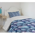 thumbnail image 4 of Ambesonne Paisley Quilted Bedspread Set 2 Pcs, Feather and Wavy Design, Twin Size, Pale Blue Navy Blue, 4 of 6