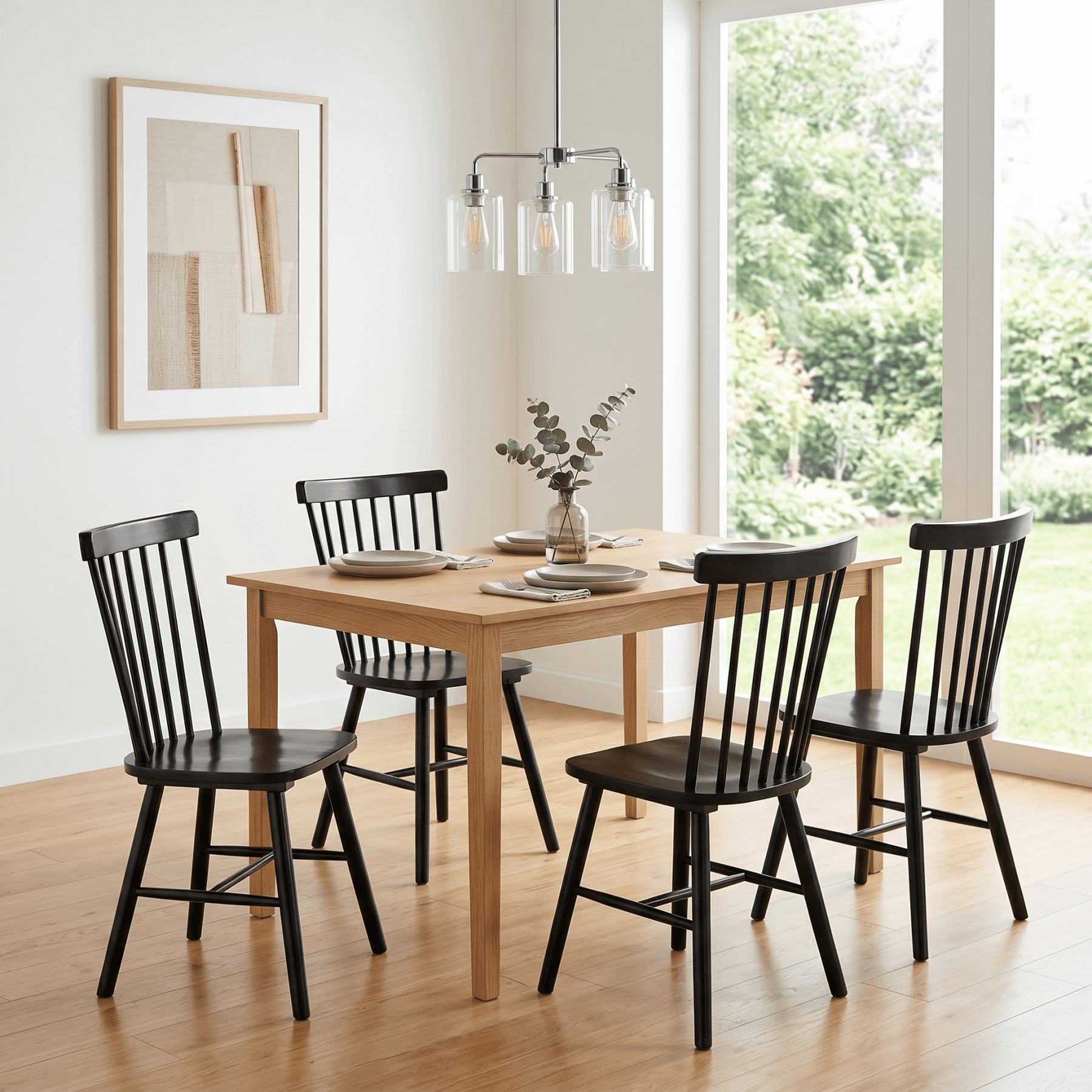 TrumanPick Farmhouse Windsor Dining Chairs Set of 4, Spindle Back Wood Dining Room Chairs, Kitchen Chairs for Living Room & Restaurant, Black