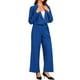 thumbnail image 4 of INSPIRAR CHIC Conjunto de 2 Piezas para Mujeres, Chaqueta Cortada con Solapa de Negocios y Pantalones de Pierna Ancha, Trajes de Trabajo S Azul, 4 of 6