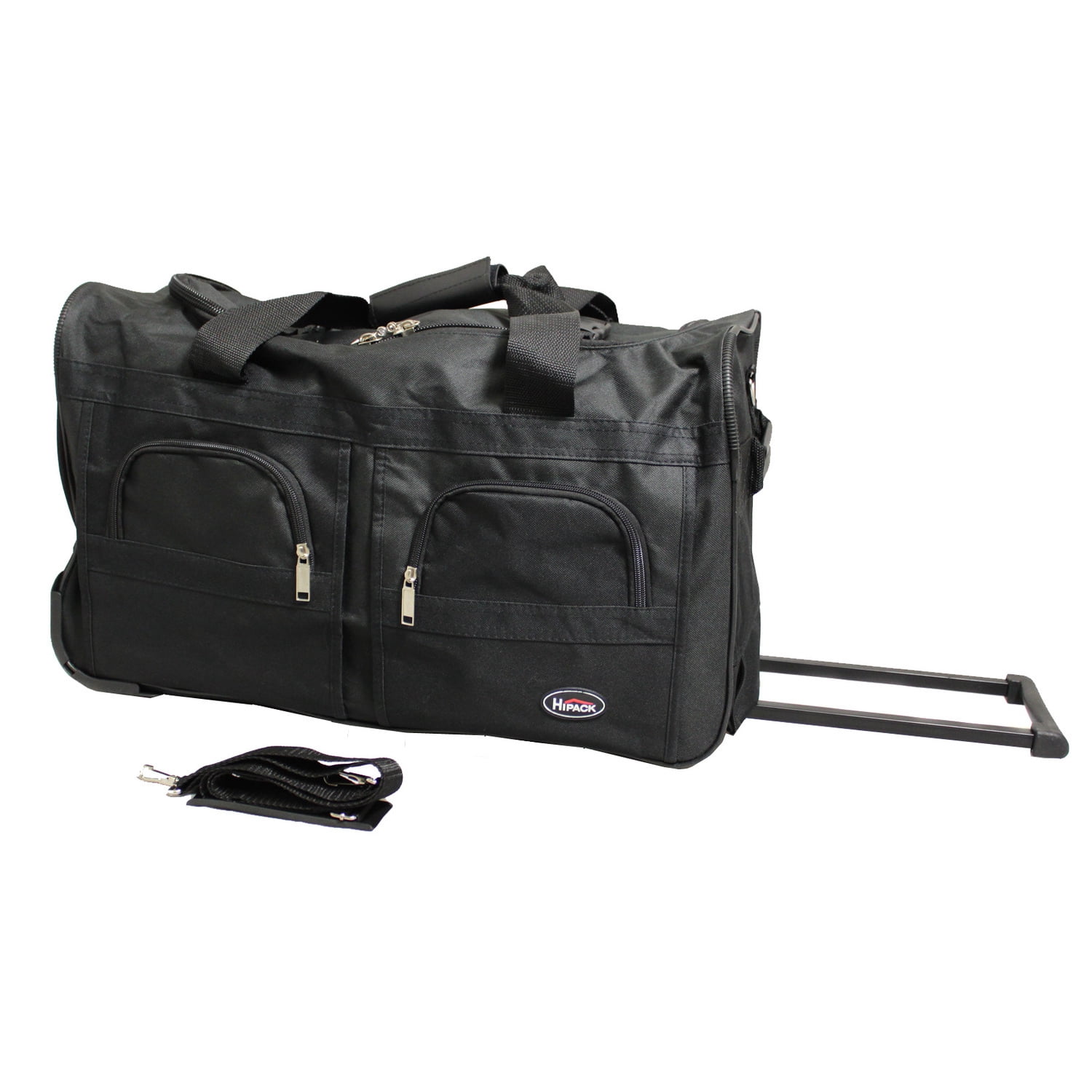 Rolling Duffle Bag Carry On - 22 Inch Travel Bag with Wheels - Black - Durable Polyester