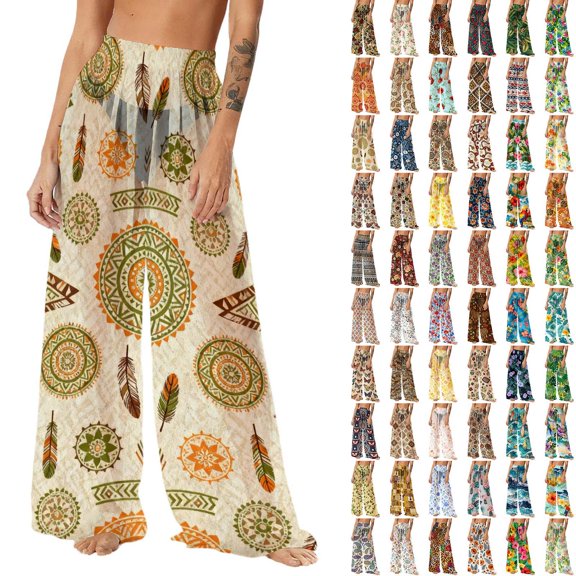 Pincandy Women See Through Sheer Mesh Pants Beach Swimsuit Bikini Bottom Cover up Party Club Elastic High Waist Wide Leg Pants