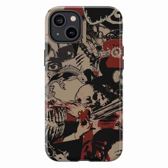 Dark Abstract Skull Collage Phone Case, Grunge Red & Black Aesthetic Protective Cover for iPhone 17 16 15 14 13 12 11 Pro Plus Mini