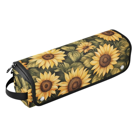Hair Tool Travel Bag with Heat Resistant Mat for Flat Iron, Straighteners, Curling Iron, Makeup, Toiletries & Haircare Accessories, Portable Hot Tools Organizer with Hangdbag. Sunflowers Painted