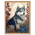 thumbnail image 1 of Siberian Husky Dog in Autumn Flower Field Modern Art Nouveau Illustration Art Print Framed Poster Wall Decor 12x16 inch, 1 of 5