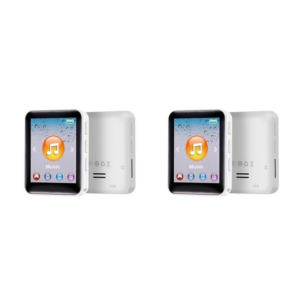Injueey Pantalla MP3 HIFI Tarjeta TF Grabación de sonido Reproductor de música MP4 recargable Blanco Solo máquina 2Conjunto