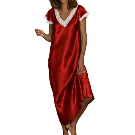 

Abtel Women Nightgowns Short Sleeve Sleepwear Soft Nightdress Ladies Nightwear Home Nightshirts Claret M