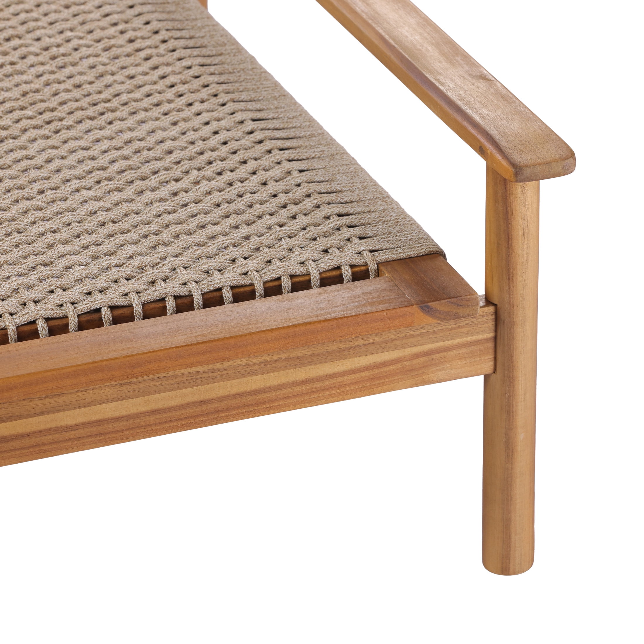 Christopher Knight Home Outdoor Acacia Wood Chaise Lounge with Beige Mix Rope, Adjustable Backrest, Teak, Set of 2