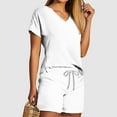 thumbnail image 3 of 2 Piece Summer Sets for Women Short Sleeve V-Neck Blouses & Shirts Sets 2PC Women's V Neck Shorts Sleeve Two-piece Comfortable Home Pajamas Set Sports Set Two Piece Outfit Women White xxl, 3 of 5