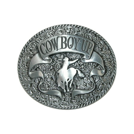 - Size one size Cowboy Up Belt Buckle