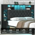 thumbnail image 5 of Full Size Bed Frame with Bookcase Headboard, Storage Drawers, LED Lights, and Charging Station, Velvet Upholstered Tufted Metal Platform Bed for Master Bedroom, Black, 5 of 7