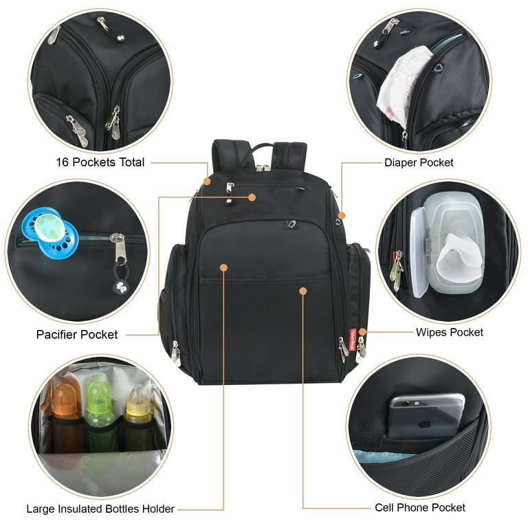 Fisher-Price Large Multi-Pocket Diaper Bag Backpack