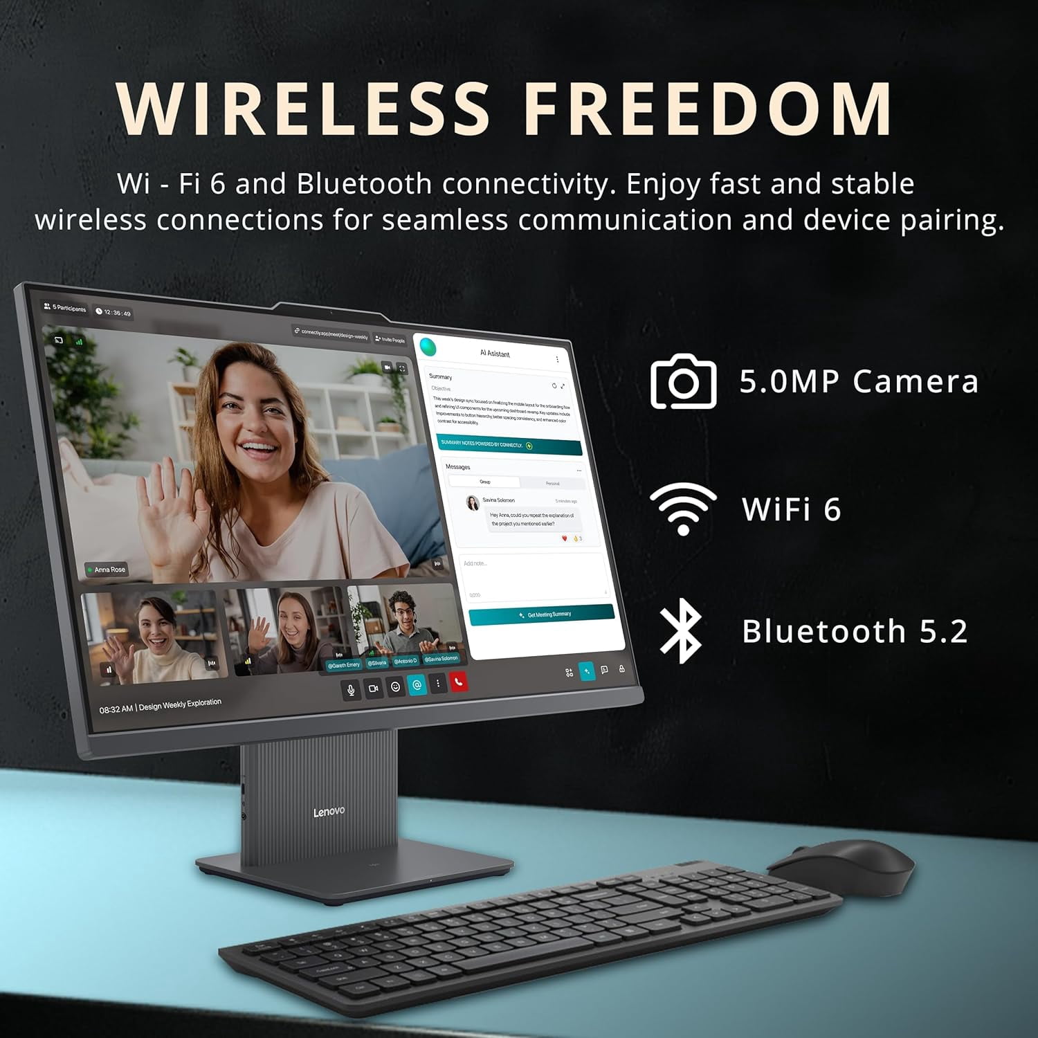 Lenovo IdeaCentre AIO 3 23.8" FHD All-in-One Desktop, Ryzen 5 7535HS, 16GB DDR5, 672GB Storage(512GB SSD+160GB Docking Station Set), Radeon 660M, Wireless Keyboard & Mouse, Win 11 Pro, Gray