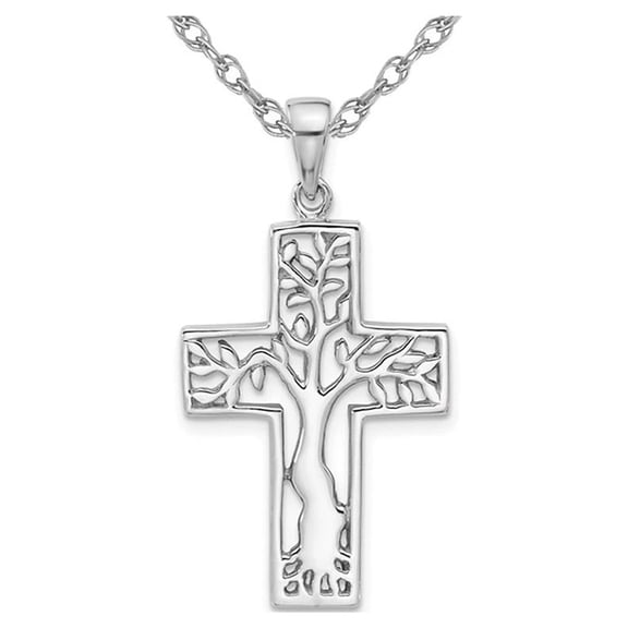 Gem & Harmony Sterling Silver Tree in Cross Pendant Necklace with Chain for Women