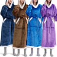 thumbnail image 4 of Manta de franela superlarga con mangas y cinturón para hombre y mujer, Camisón con capucha, jersey de lana, bata, vestidos, ropa de dormir, Invierno, 4 of 4