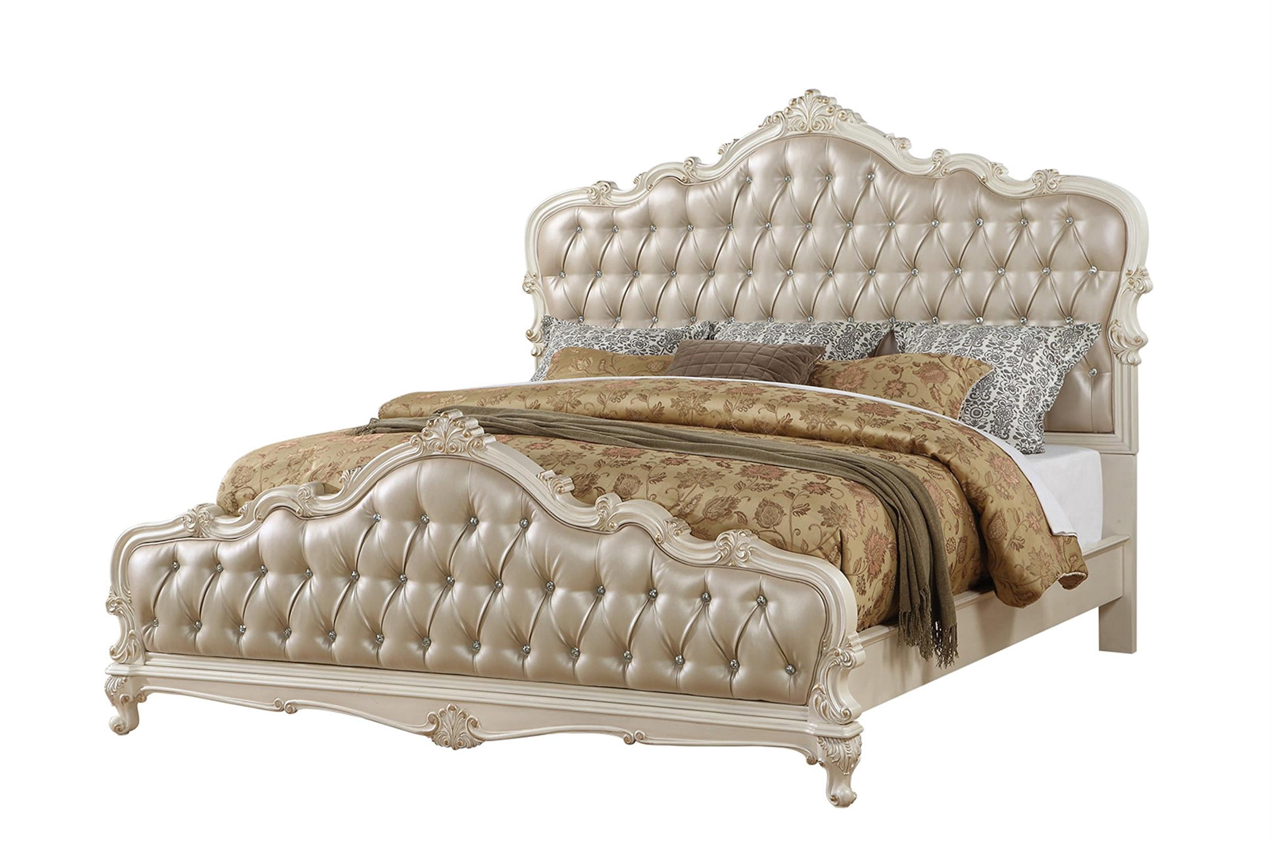 ACME Versailles II Queen Bed, Silver PU & Antique Platinum (1Set