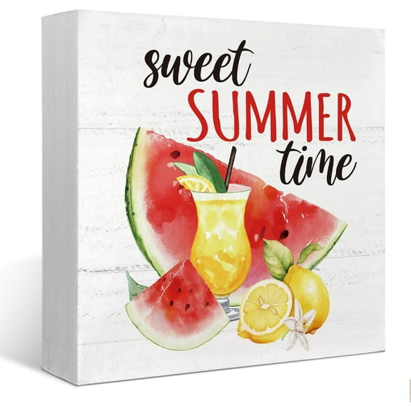 Summer Watermelon Decor, Lemon Summer Decorations For Home, Watermelon Wooden Sign Decoration For Farmhouse Shelf Tray Decor, Sweet Summer Time Sign 5x5 Inch