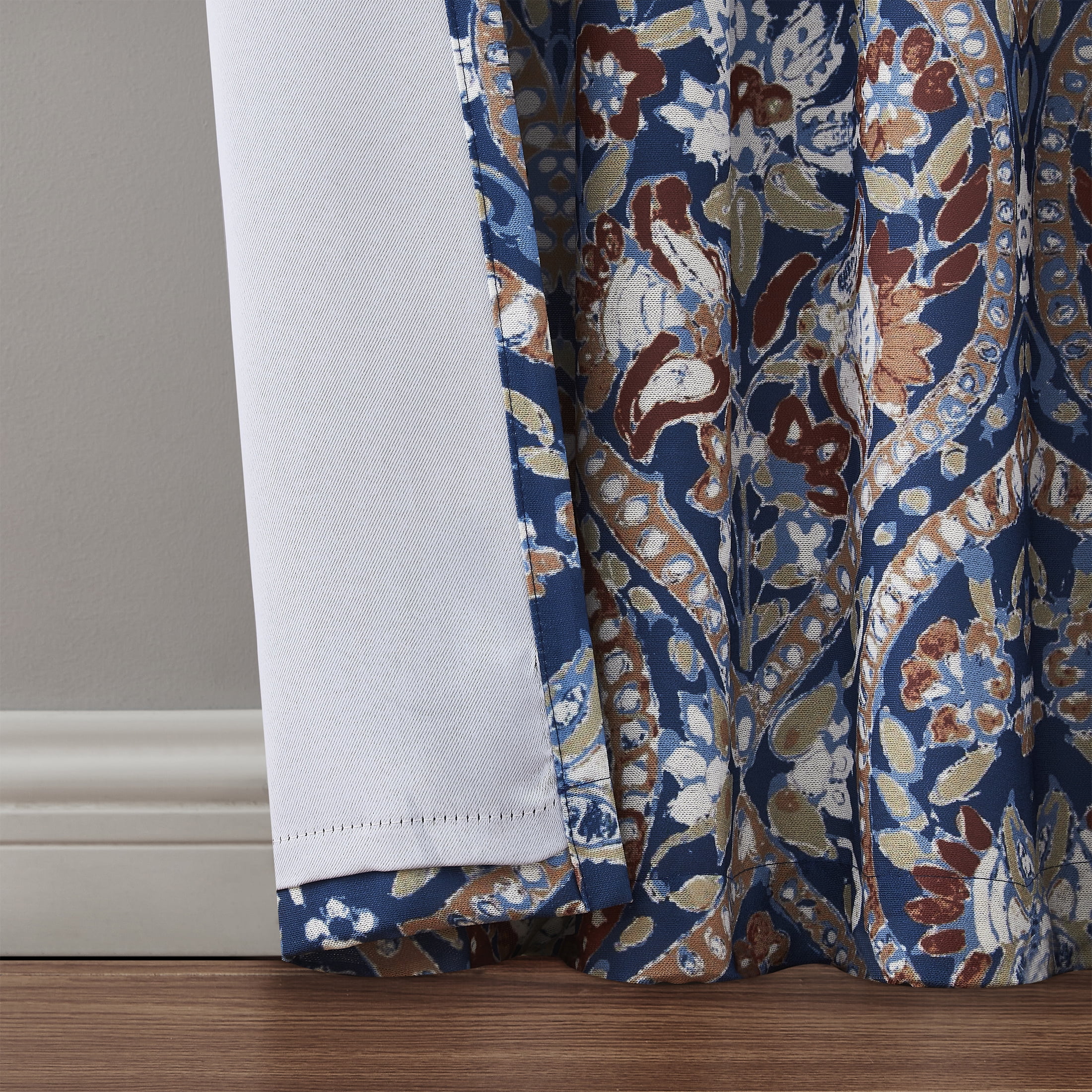 Indigo Ink Dacha Navy/Multicolor Ogee Rod Pocket Blackout Curtain Panel, 52" x 84"