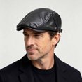 thumbnail image 2 of BELTNOV Men's Leather Flat Cap Vintage Ivy Newsboy Driving Hat Adjustable Faux Leather Golf Cabbie Hat for Fall Black, 2 of 9