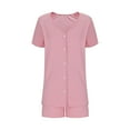 thumbnail image 5 of Pajama Sets for Women 2 Piece Cute Outfits Ribbed Knit Button Down V-Neck Short Sleepwear Drawstring Elastic Waist Lounge Pants Soft Homewear, 5 of 8