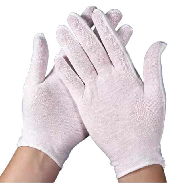 Sonducket 12 pares de guantes de algodón blanco para hombre, manopla de trabajo , guante para el cuidado de la piel para inspección, joyería, guantes y mitones delgado L